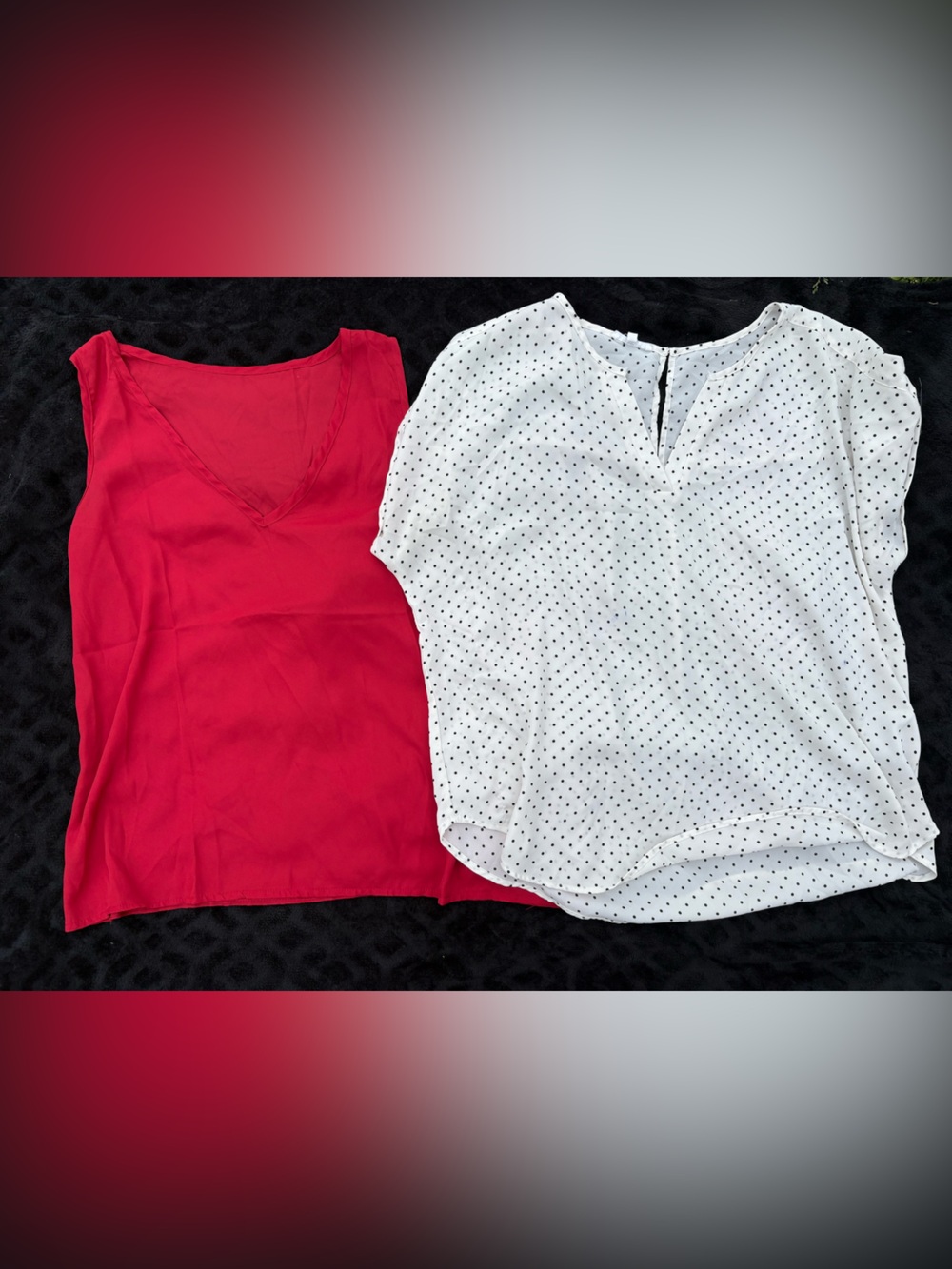 Red V-Neck Tank & White Polka Dot Blouse - Two Women's Tops